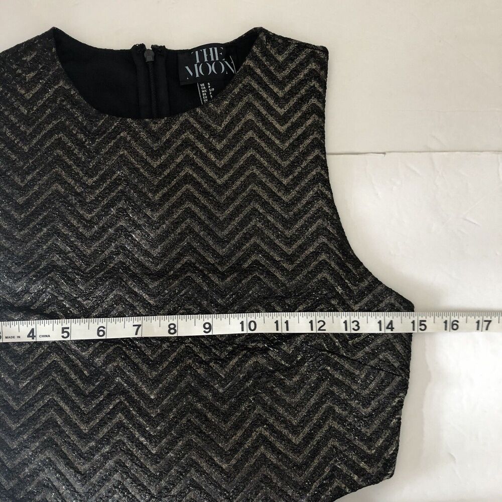 New THE MOON COLLECTION Black Gold Cut Out Mini Dress Size Small Chevron Party - Picture 11 of 12